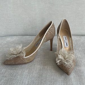 Jimmy Choo Nude Gold Ivory Lace Bridal Heels